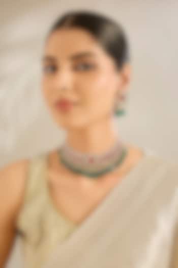 Gold Finish Green Pachi Kundan Polki Choker Necklace Set by Amreli Jaipur at Pernia's Pop Up Shop