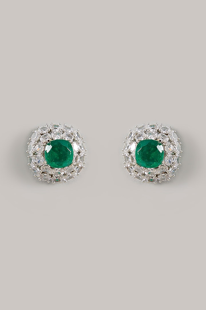 White Gold Finish Cubic Zirconia & Green Stone Choker Necklace Set by Amreli Jaipur at Pernia's Pop Up Shop