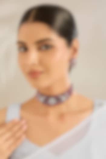 White Finish Kundan Polki & Ruby Stone Choker Necklace Set by Amreli Jaipur at Pernia's Pop Up Shop
