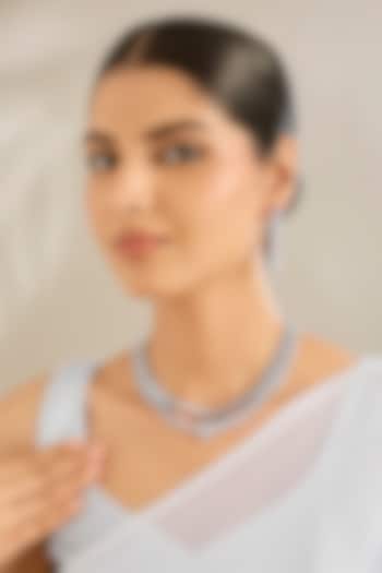 White Gold Finish Cubic Zirconia Necklace Set by Amreli Jaipur at Pernia's Pop Up Shop