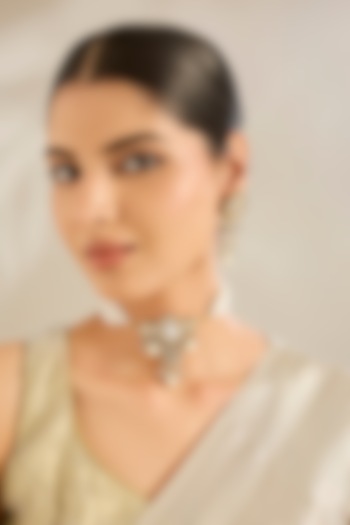 Gold Finish Kundan Polki & Beaded Choker Necklace Set by Amreli Jaipur at Pernia's Pop Up Shop