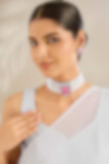 White Finish Cubic Zirconia & Pearl Choker Necklace Set by Amreli Jaipur at Pernia's Pop Up Shop