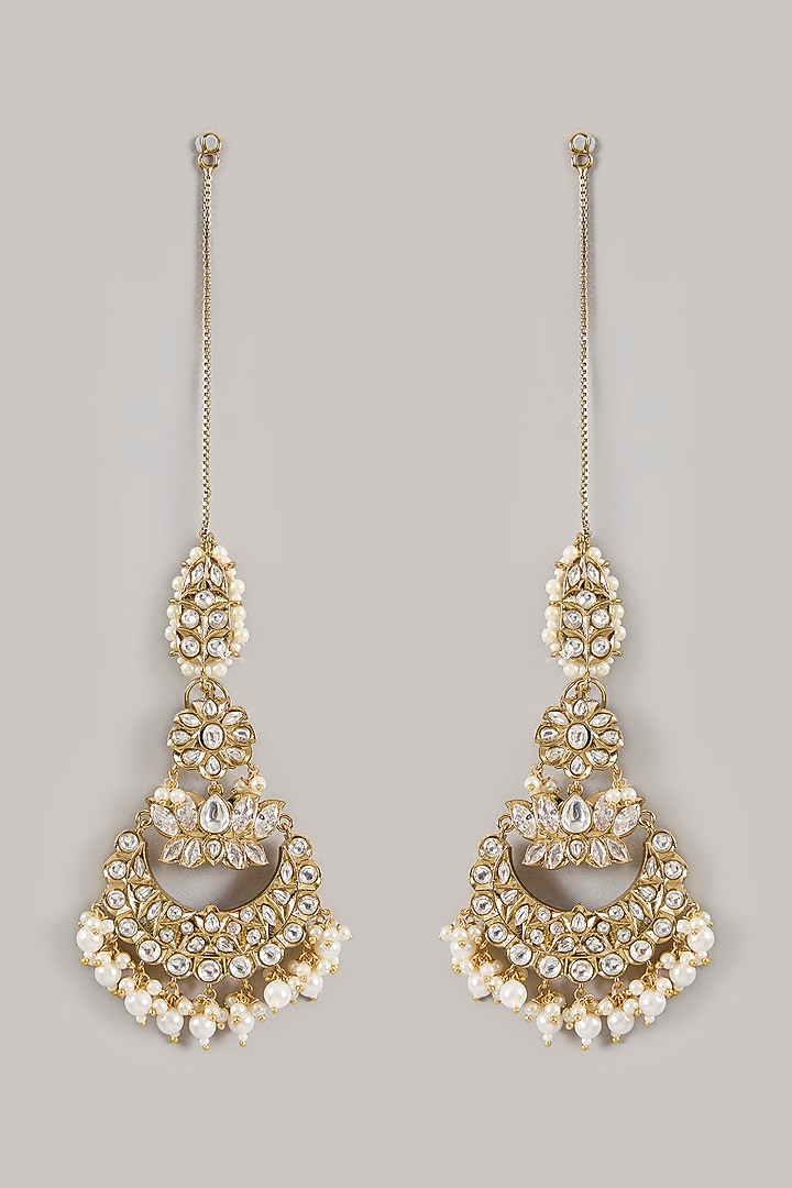 Gold Finish Kundan Polki Chandbali Earrings by Amreli Jaipur at Pernia's Pop Up Shop