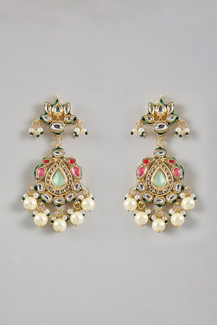 Gold Finish Kundan Polki & Beaded Necklace Set by Amreli Jaipur at Pernia's Pop Up Shop