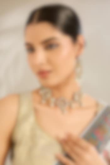 Gold Finish Kundan Polki & Beaded Choker Necklace Set by Amreli Jaipur at Pernia's Pop Up Shop