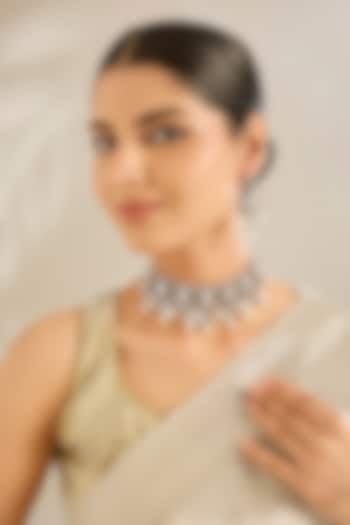 Gold Finish Kundan Polki Choker Necklace Set by Amreli Jaipur at Pernia's Pop Up Shop