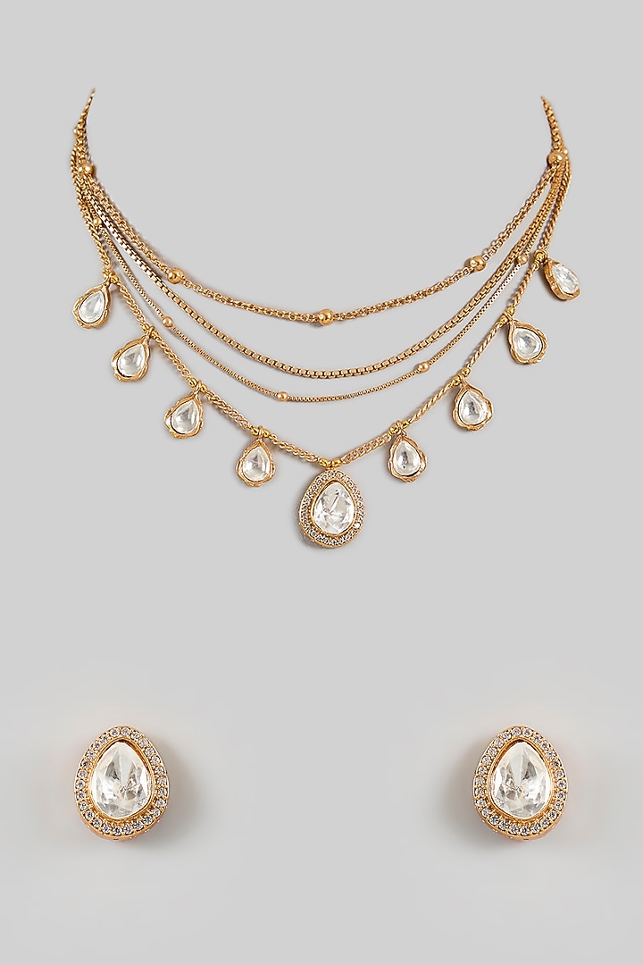 Gold Finish Kundan Polki & Beaded Choker Necklace Set by Amreli Jaipur at Pernia's Pop Up Shop