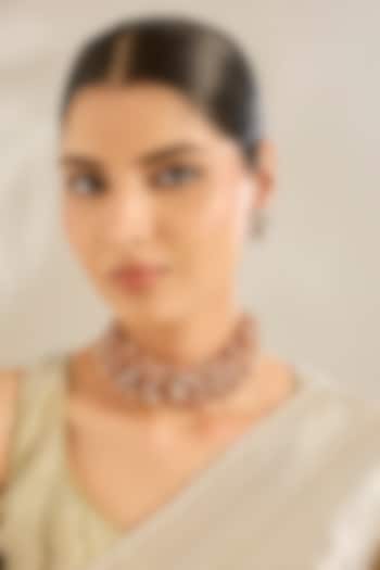 Gold Finish Peach Pearl & Jade String Choker Necklace Set by Amreli Jaipur at Pernia's Pop Up Shop