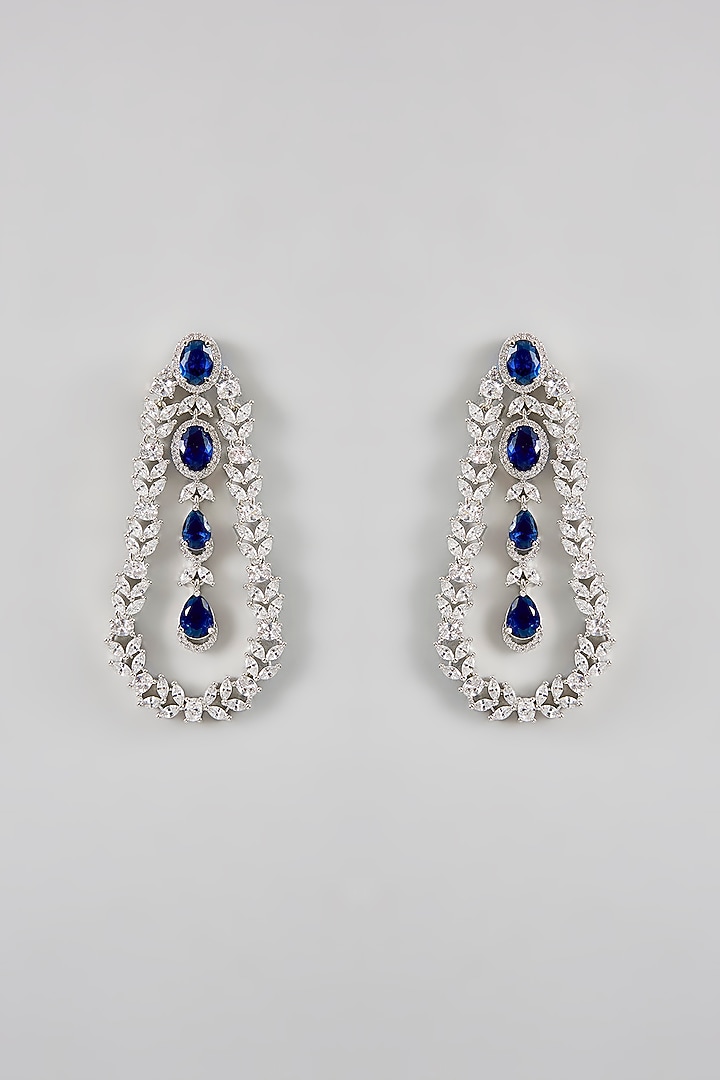 White Gold Finish Cubic Zirconia & Blue Stone Necklace Set by Amreli Jaipur at Pernia's Pop Up Shop