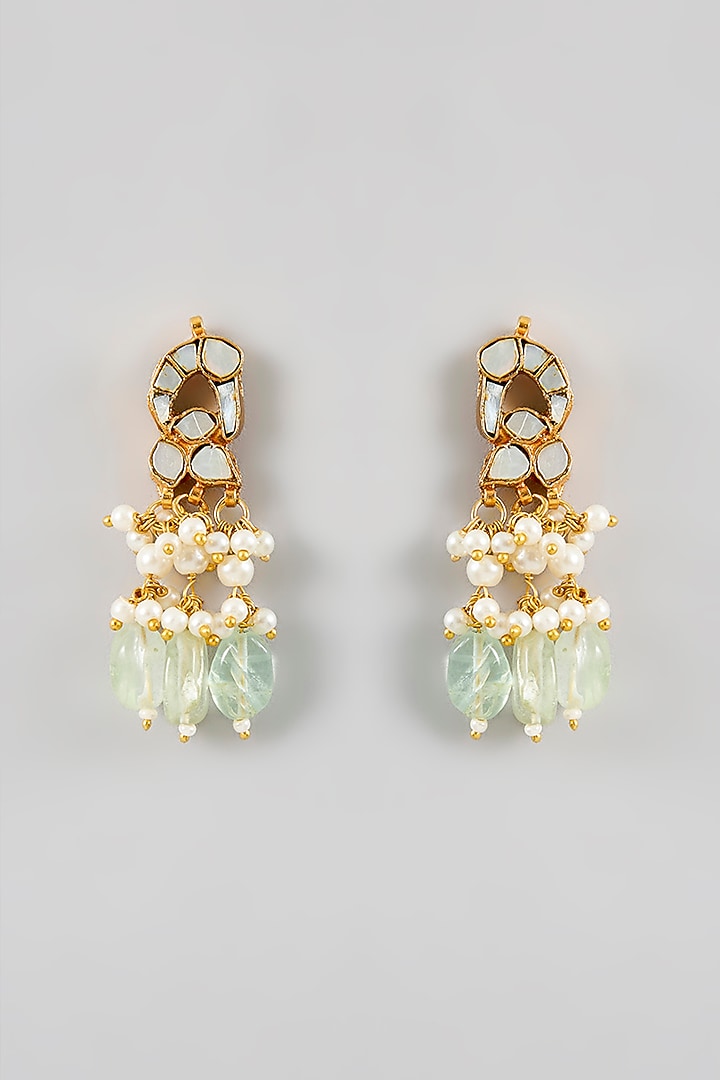 Gold Finish Green Kundan Polki & Mother Of Pearl Necklace Set by Amreli Jaipur at Pernia's Pop Up Shop