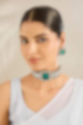 Gold Finish Kundan Polki & Green Doublet Stone Choker Necklace Set by Amreli Jaipur at Pernia's Pop Up Shop