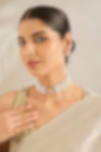 Gold Finish Pink Kundan Polki & Beaded Choker Necklace Set by Amreli Jaipur at Pernia's Pop Up Shop