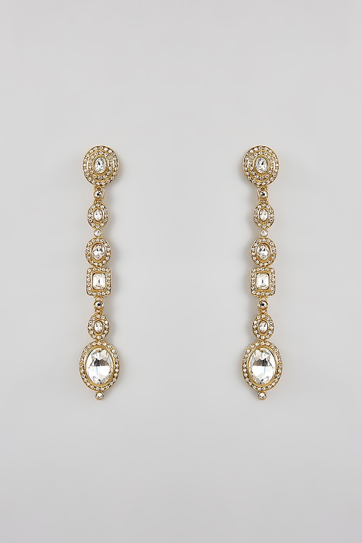 Gold Finish Kundan Polki Dangler Earrings by Amreli Jaipur at Pernia's Pop Up Shop