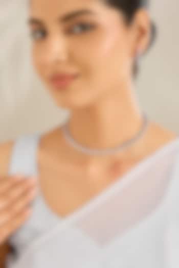 White Gold Finish Cubic Zirconia Choker Necklace Set by Amreli Jaipur at Pernia's Pop Up Shop