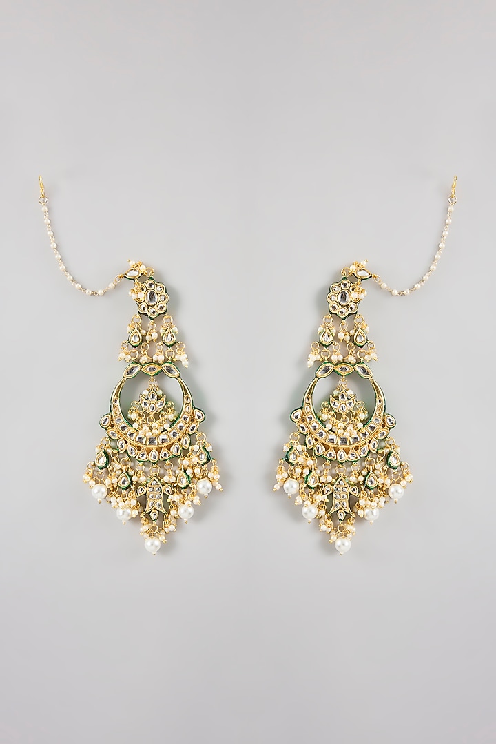 Gold Finish Kundan Polki Chandbali Earrings by Amreli Jaipur at Pernia's Pop Up Shop