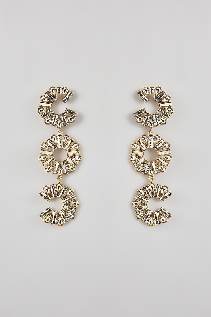 Gold Finish Kundan Polki Dangler Earrings by Amreli Jaipur at Pernia's Pop Up Shop