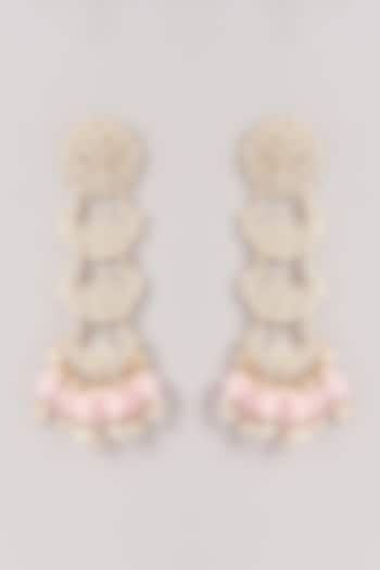Gold Finish Kundan Polki & Pink Beaded Dangler Earrings by Amreli Jaipur at Pernia's Pop Up Shop