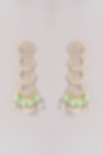 Gold Finish Kundan Polki & Mint Beaded Dangler Earrings by Amreli Jaipur at Pernia's Pop Up Shop