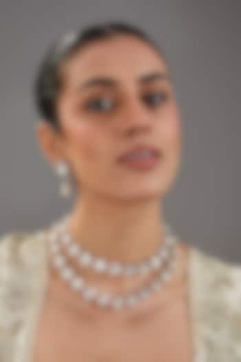 Two Tone Finish White Kundan Polki Layered Necklace by Amreli Jaipur at Pernia's Pop Up Shop