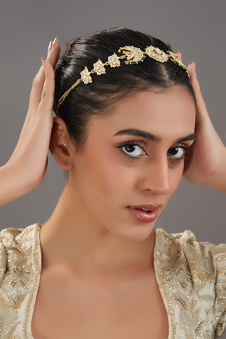 Gold Finish Kundan Polki Headband by Amreli Jaipur at Pernia's Pop Up Shop