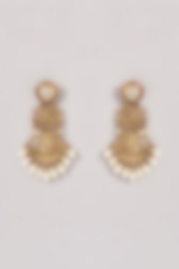 Gold Finish Pearl Chandbali Earrings by Amreli Jaipur at Pernia's Pop Up Shop