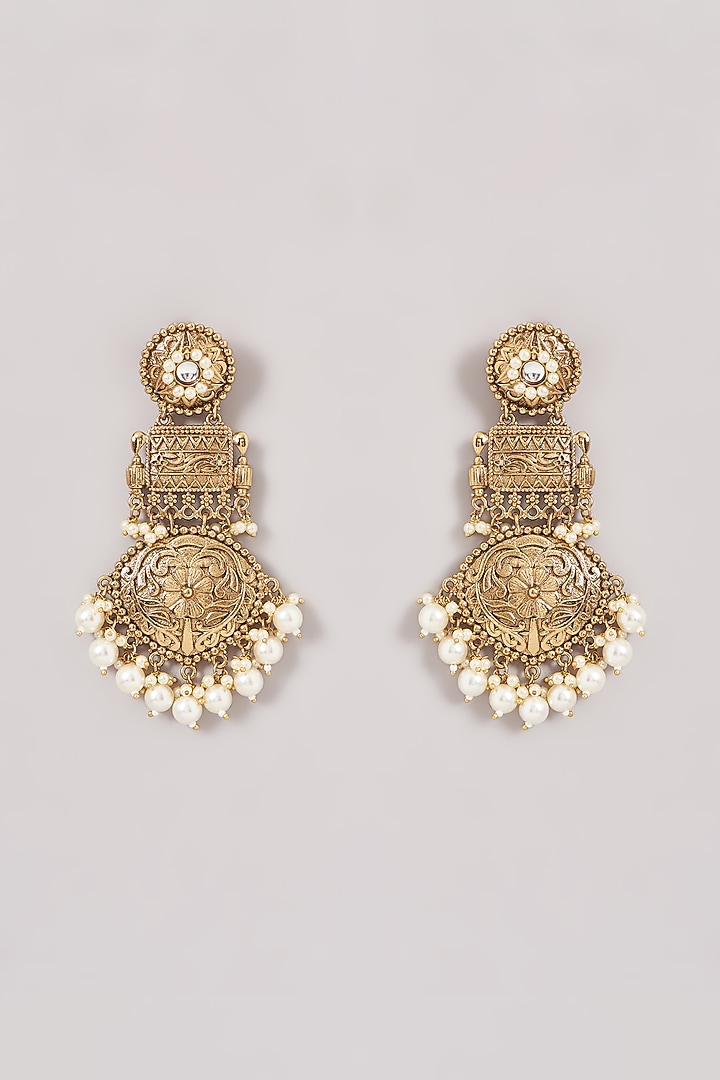 Gold Finish Pearl Chandbali Earrings by Amreli Jaipur at Pernia's Pop Up Shop