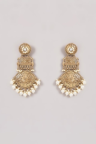 Gold Finish Pearl Chandbali Earrings by Amreli Jaipur
