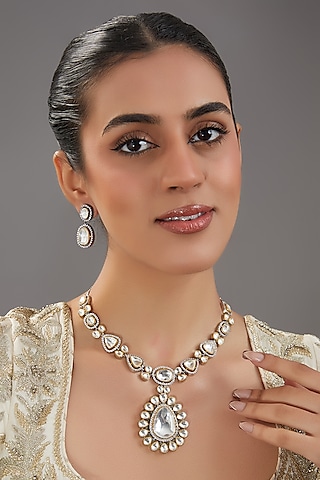 Two Tone Finish Kundan Polki Necklace Set by Amreli Jaipur