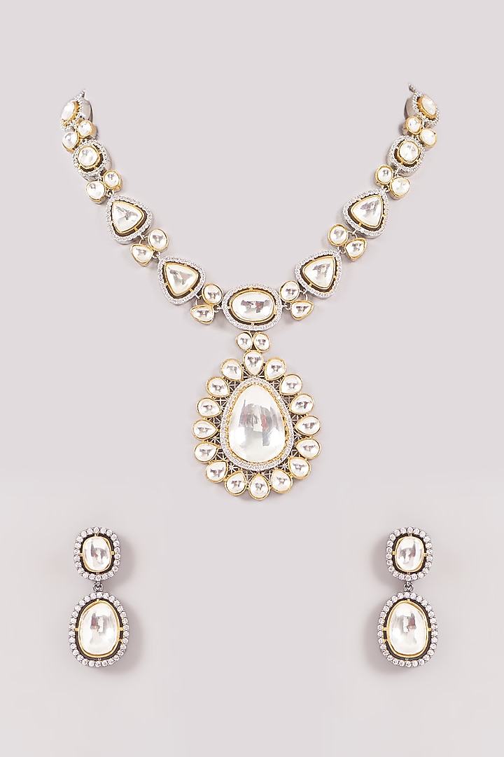 Two Tone Finish Kundan Polki Necklace Set by Amreli Jaipur at Pernia's Pop Up Shop