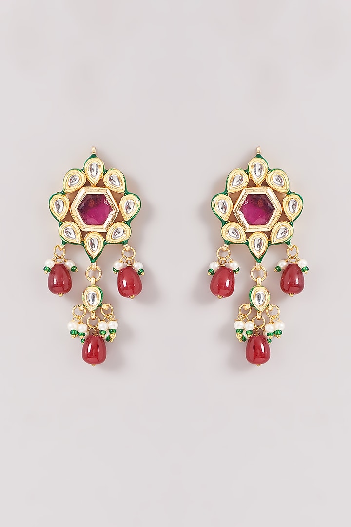Gold Finish Red Kundan Polki & Beaded Choker Necklace Set by Amreli Jaipur at Pernia's Pop Up Shop