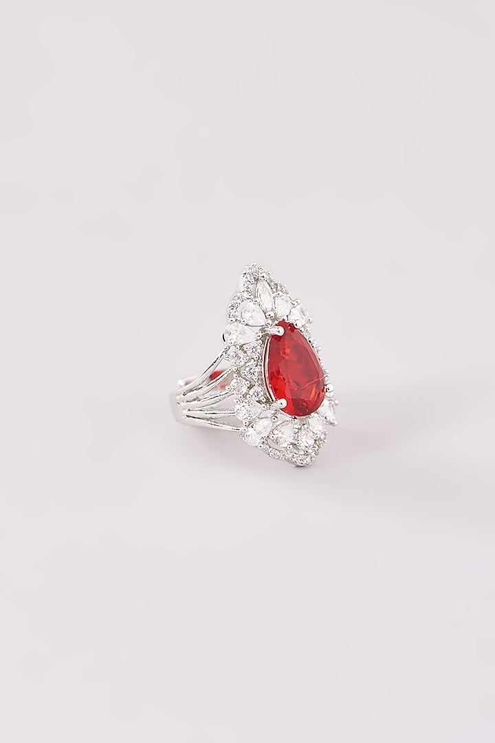 White Finish Zircon & Ruby Ring by Amreli Jaipur at Pernia's Pop Up Shop