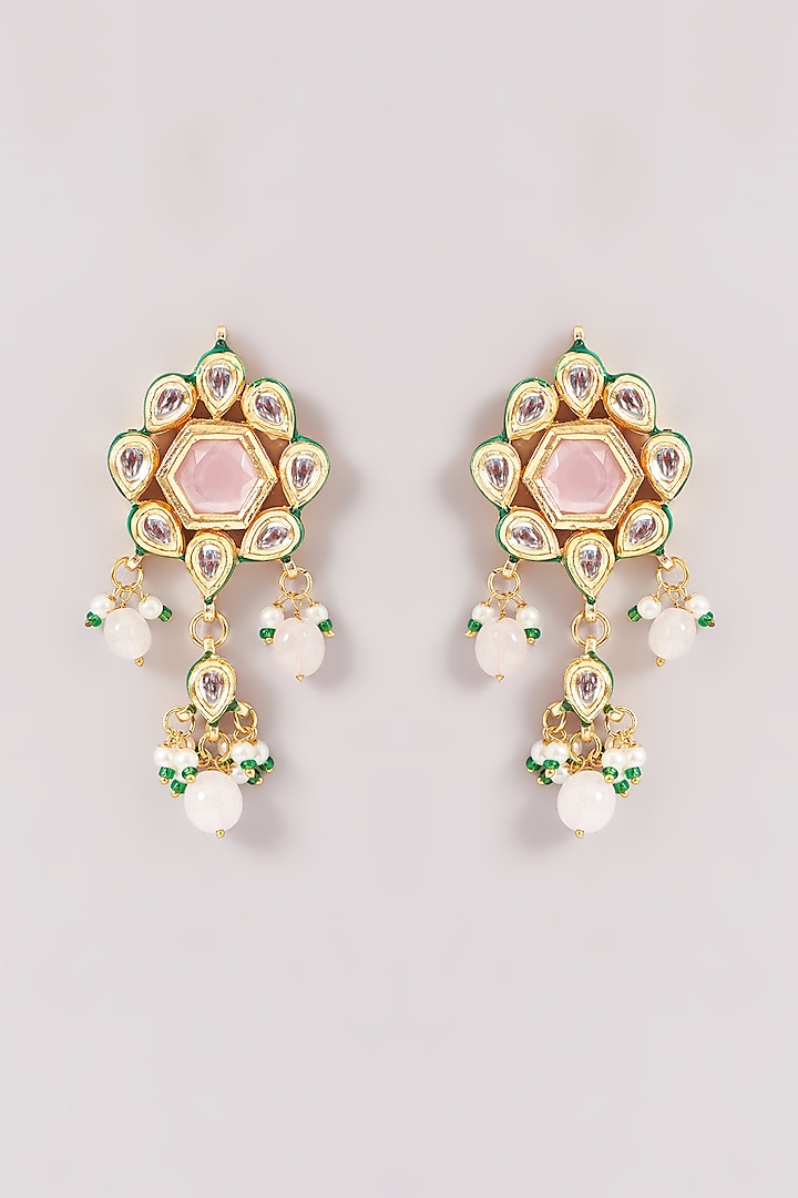 Gold Finish Pink Kundan Polki & Navratna Stone Choker Necklace Set by Amreli Jaipur at Pernia's Pop Up Shop