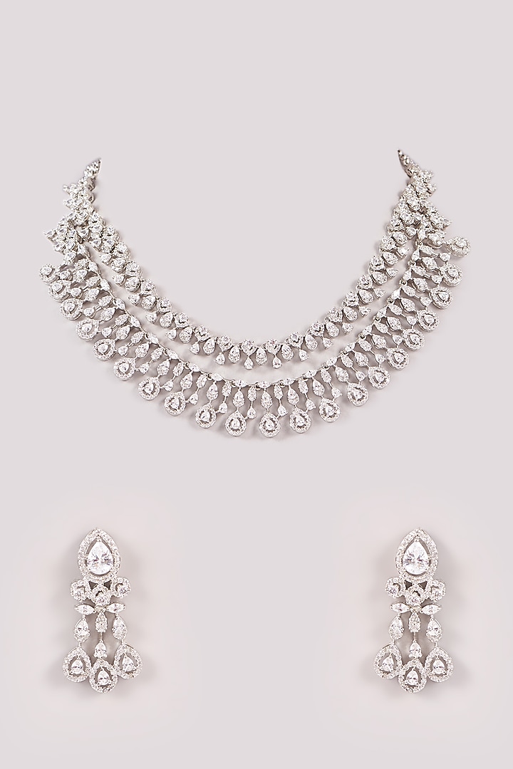 White Finish Zircon Necklace Set by Amreli Jaipur at Pernia's Pop Up Shop