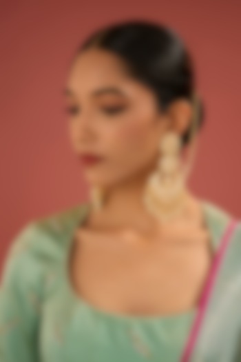 Gold Finish Jadau Kundan Polki & Pearl Chandbali Earrings by Amreli Jaipur at Pernia's Pop Up Shop