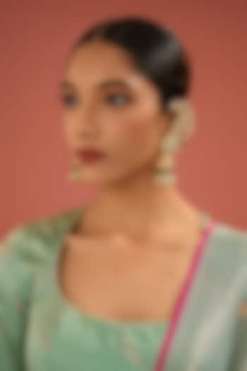 Gold Finish Jadau Pachi Kundan Polki & Pearl Dangler Earrings by Amreli Jaipur at Pernia's Pop Up Shop