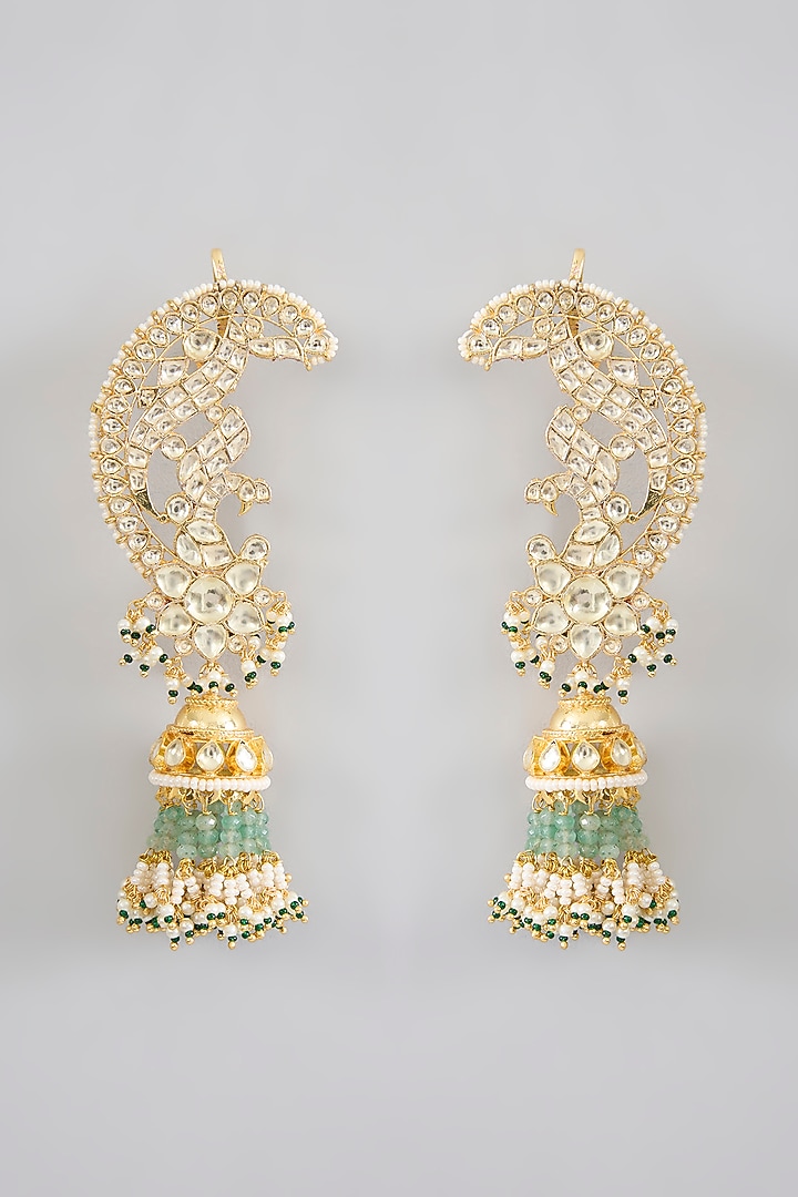 Gold Finish Jadau Pachi Kundan Polki & Pearl Dangler Earrings by Amreli Jaipur at Pernia's Pop Up Shop