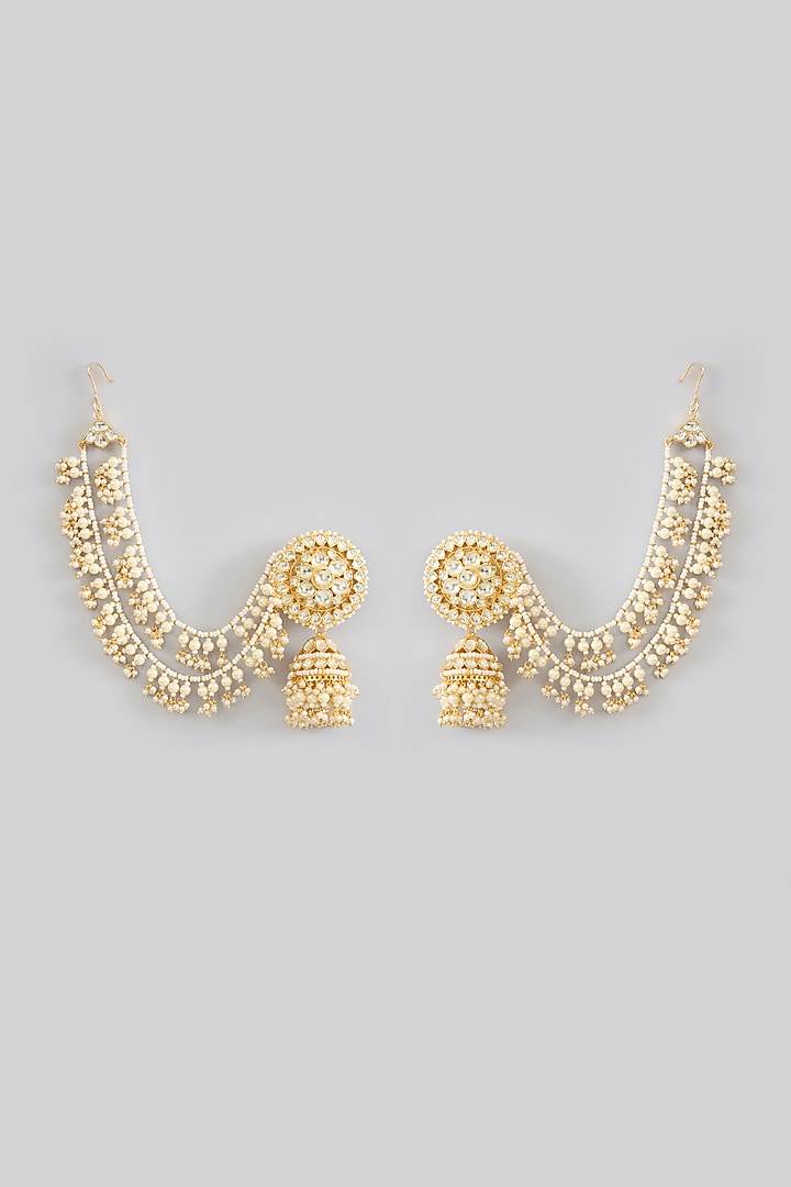 Gold Finish Jadau Pachi Kundan Polki & Pearl Dangler Earrings by Amreli Jaipur at Pernia's Pop Up Shop
