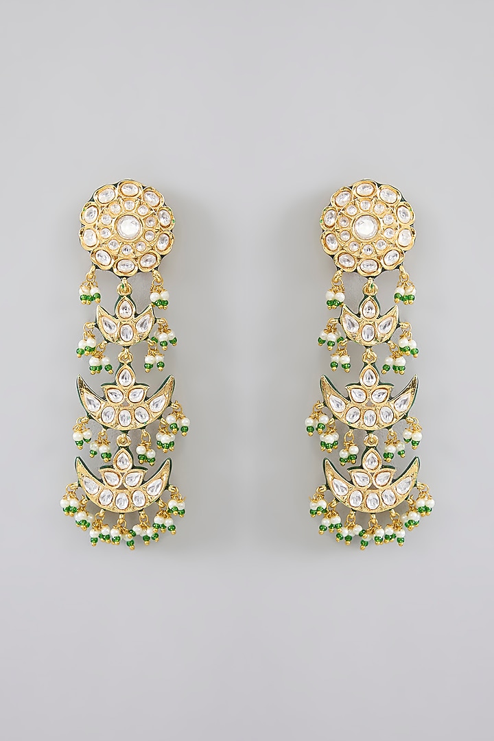 Gold Finish Jadau Kundan Polki & Pearl Dangler Earrings by Amreli Jaipur at Pernia's Pop Up Shop