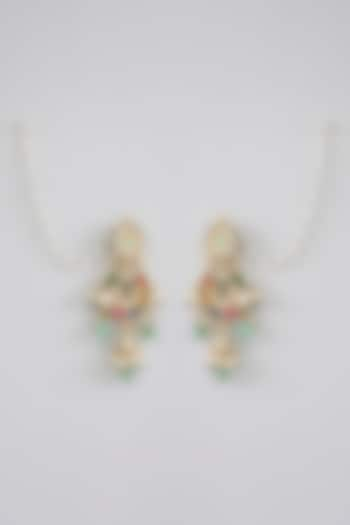 Gold Finish Kundan Polki & Pearl Dangler Earrings by Amreli Jaipur at Pernia's Pop Up Shop