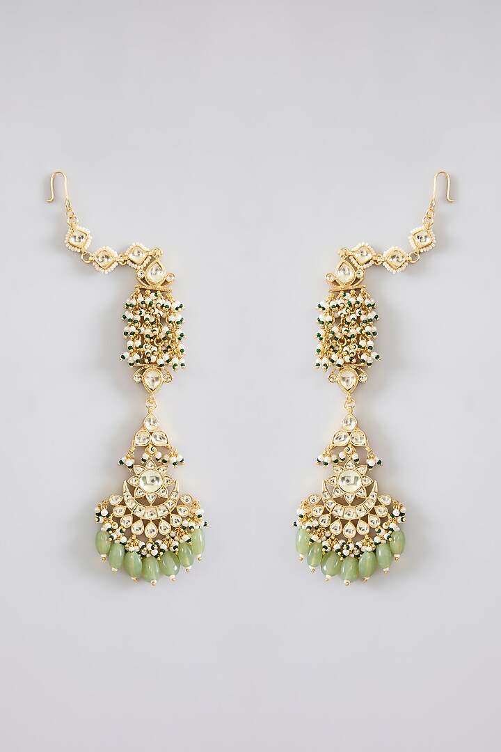 Gold Finish Jadau Pachi Kundan Polki & Pearl Dangler Earrings by Amreli Jaipur at Pernia's Pop Up Shop