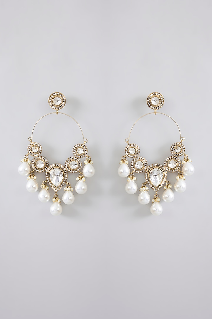 Gold Finish Kundan Polki & Pearl Chandbali Earrings by Amreli Jaipur at Pernia's Pop Up Shop