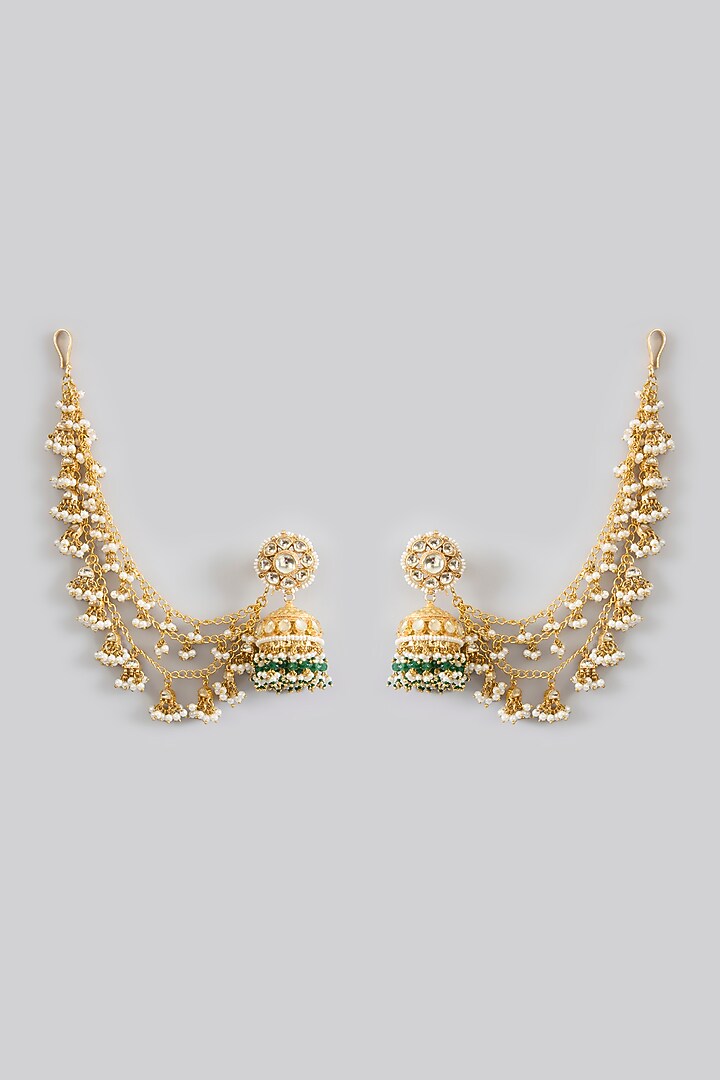 Gold Finish Jadau Pachi Kundan Polki & Pearl Dangler Earrings by Amreli Jaipur at Pernia's Pop Up Shop