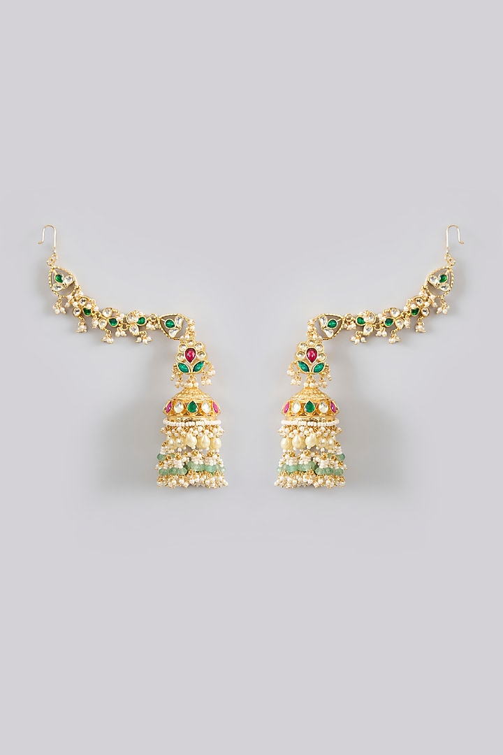 Gold Finish Jadau Pachi Kundan Polki & Pearl Dangler Earrings by Amreli Jaipur at Pernia's Pop Up Shop