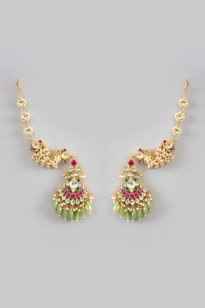 Gold Finish Jadau Pachi Kundan Polki & Pearl Dangler Earrings by Amreli Jaipur at Pernia's Pop Up Shop