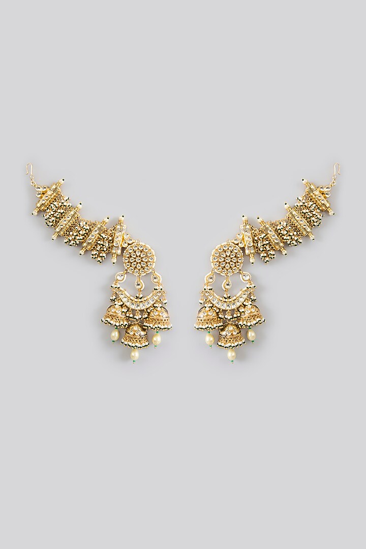 Gold Finish Jadau Pachi Kundan Polki & Pearl Dangler Earrings by Amreli Jaipur at Pernia's Pop Up Shop