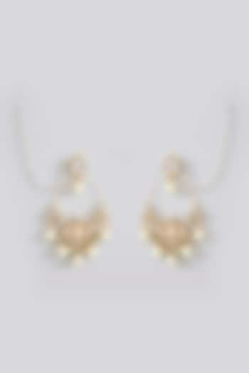 Gold Finish Kundan Polki & Pearl Chandbali Earrings by Amreli Jaipur at Pernia's Pop Up Shop