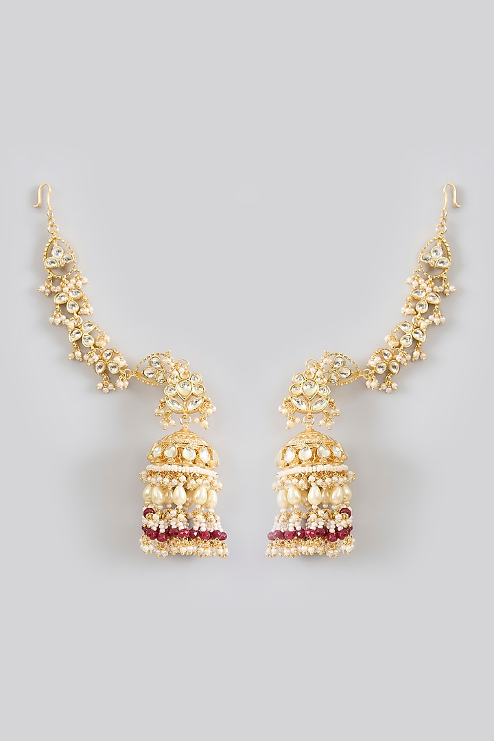 Gold Finish Jadau Pachi Kundan Polki & Pearl Dangler Earrings by Amreli Jaipur at Pernia's Pop Up Shop
