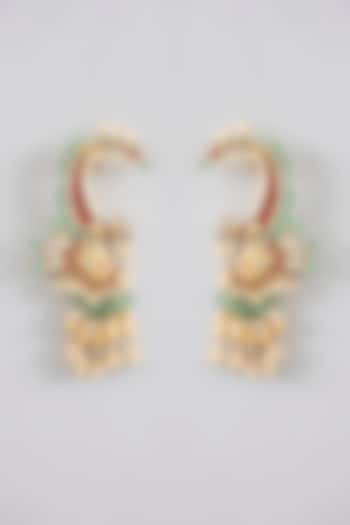 Gold Finish Jadau Pachi Kundan Polki & Pearl Dangler Earrings by Amreli Jaipur at Pernia's Pop Up Shop