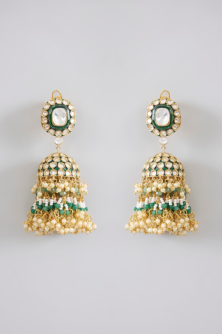 Gold Finish Jadau Kundan Polki & Pearl Dangler Earrings by Amreli Jaipur at Pernia's Pop Up Shop