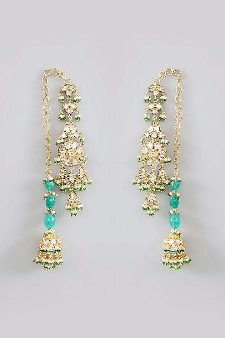 Gold Finish Jadau Kundan Polki & Pearl Dangler Earrings by Amreli Jaipur at Pernia's Pop Up Shop